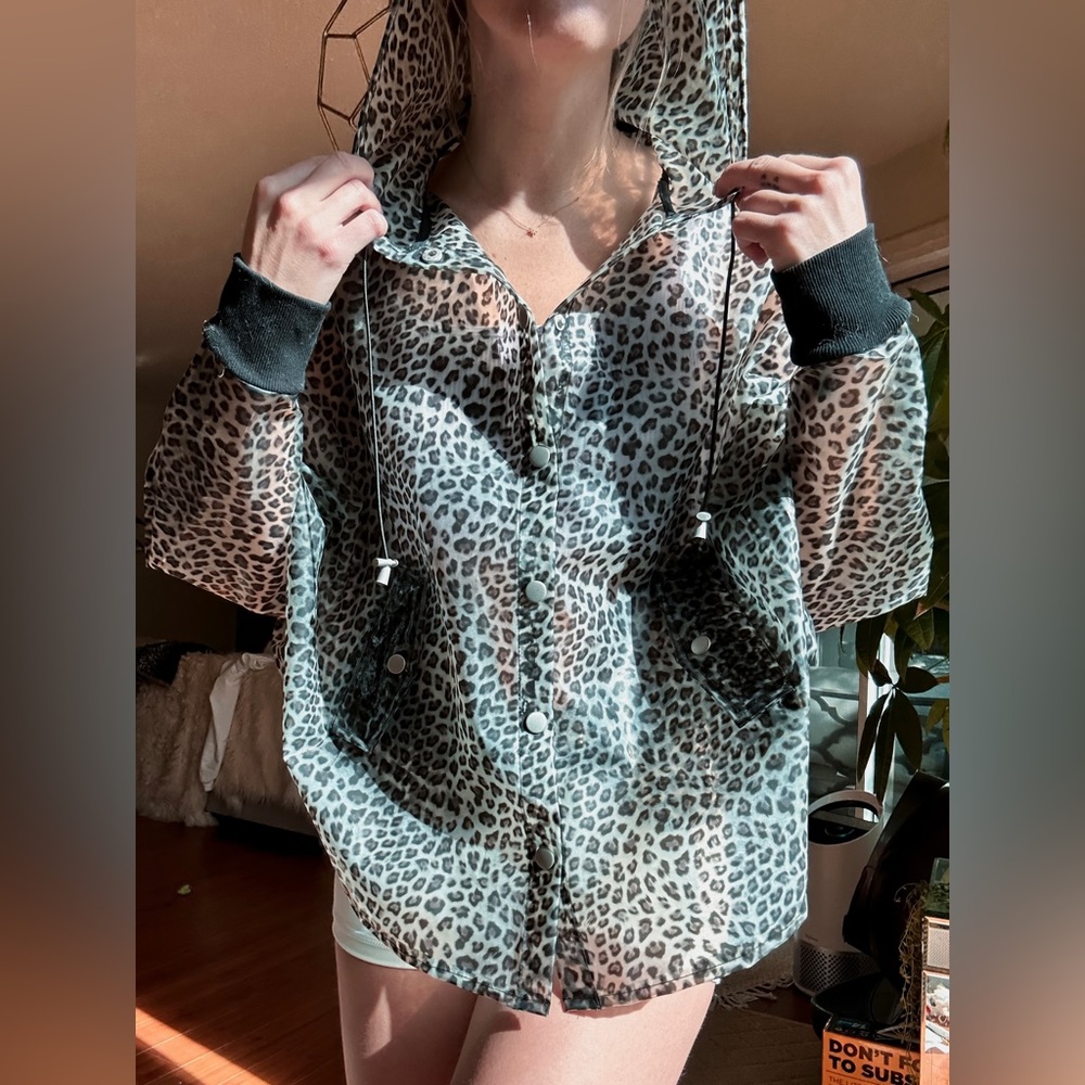 Clear Black Leopard Print Raincoat (S) NWOT